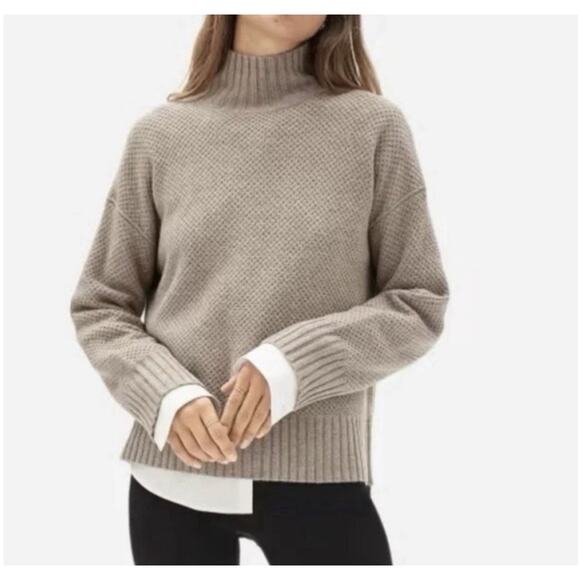 Everlane Cashmere Stroopwafel Honeycomb Turtleneck Sweater XS Oatmeal Luxury - Picture 2 of 11